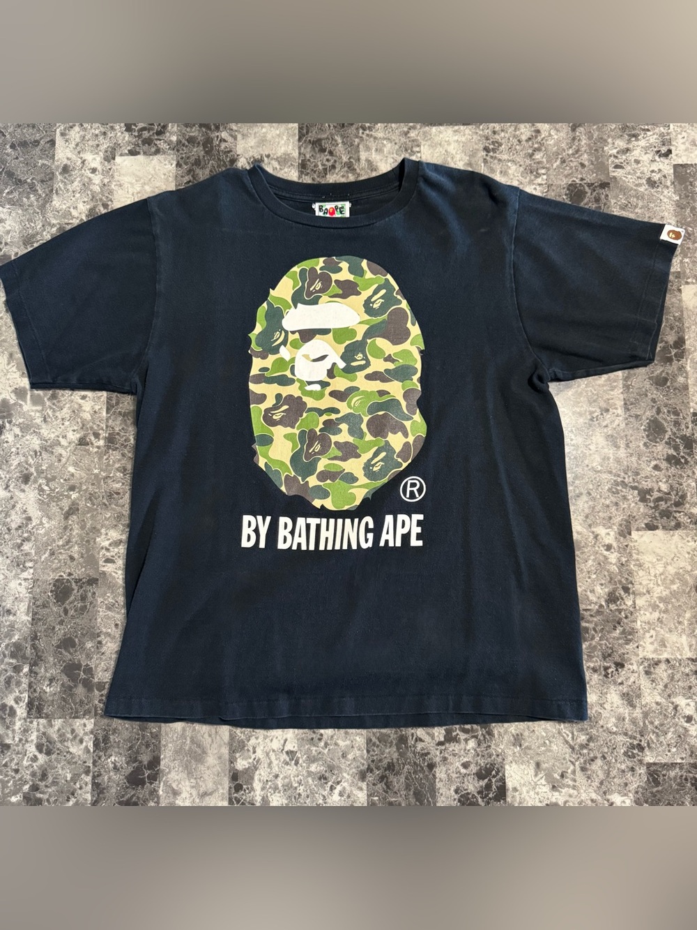Bape Black Tee with Green Camo Ape Head